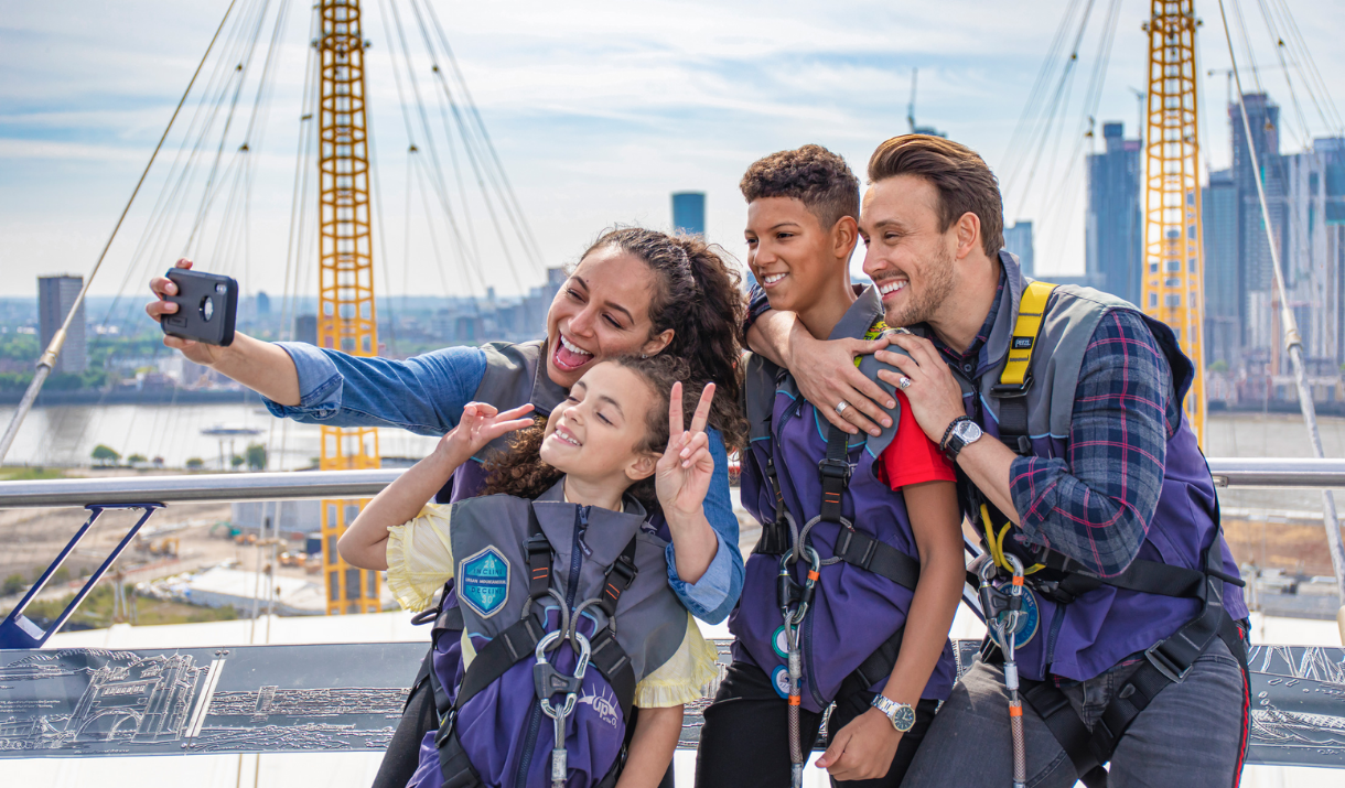 A family take a selfie from Up at The O2 on Greenwich Peninsula.